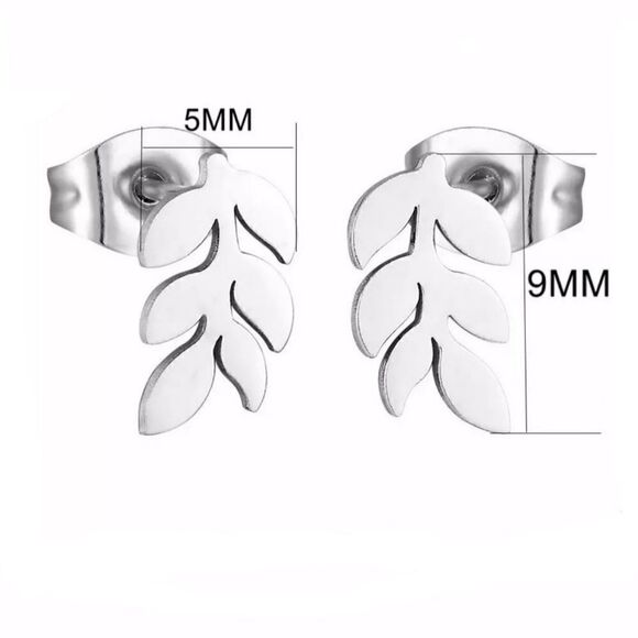 Dainty Silver Leaf Branch Stud Earrings - Picture 4 of 6